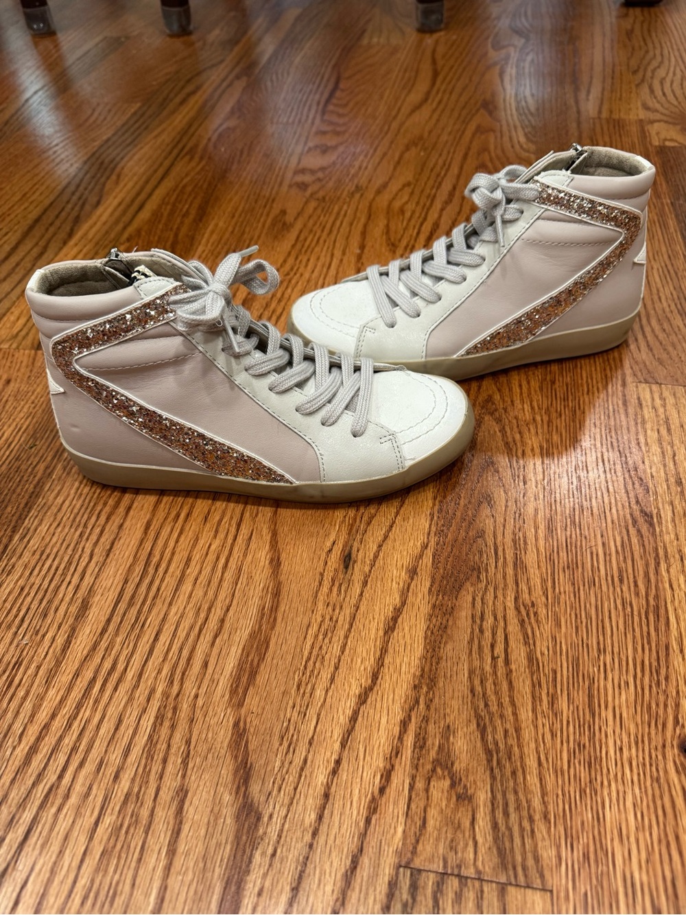 Shu Shop Girls High-Top Sneakers with Rose Gold Glitter Accent size 3